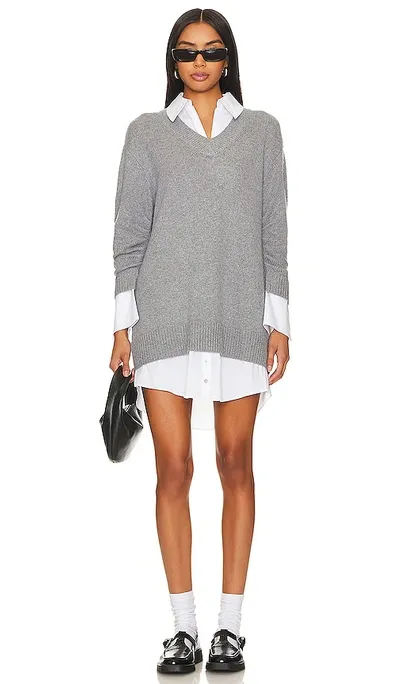 Cinq À Sept Santina Collared Combo Mini Dress In Heather Grey