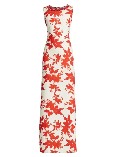 Sachin & Babi Juliana Gown Floral-print Dress In Coral Narcissus