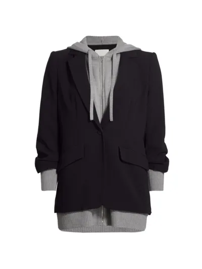 Cinq À Sept Cinq A Sept Khloe Layered Look Hooded Blazer In Black Heather Grey