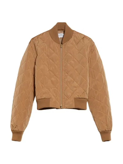 Max Mara Cropped Taffeta Bomber Jacket In Camel