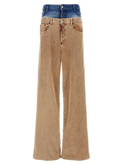 Dsquared2 Twin Pack Wide Corduroy Pants In Beige