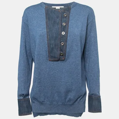 Pre-owned Stella Mccartney Blue Knit Denim Placket Detail Top Xs