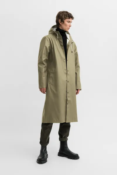 Stutterheim Stockholm Long Print Raincoat In Aloe