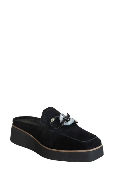 Naked Feet Elect Platform Loafer Mule In Black Suede