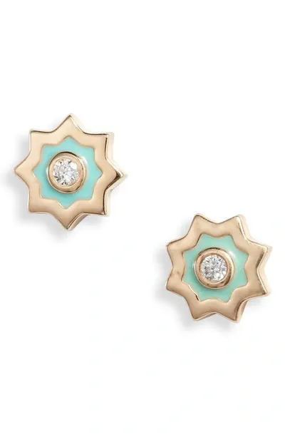 Anzie Diamond Starburst Stud Earrings In Green