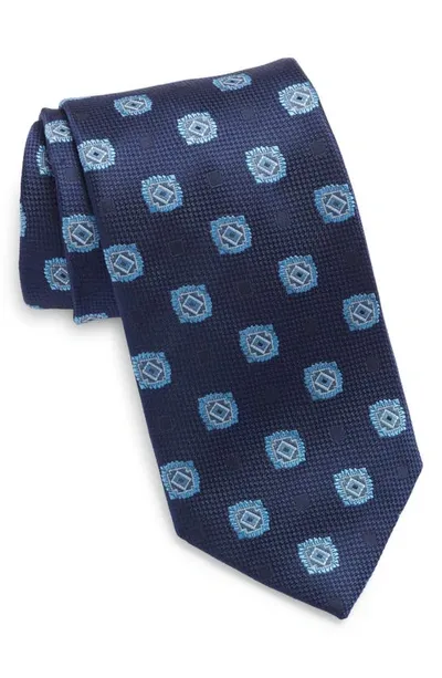 David Donahue Medallion Silk Tie In Navy