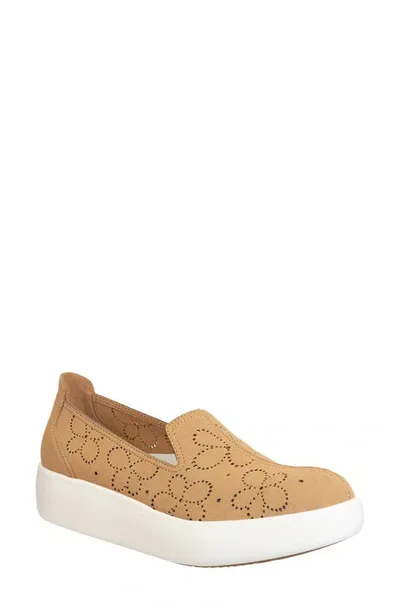 Otbt Coexist Perforated Floral Platform Slip-on Sneaker In Camel