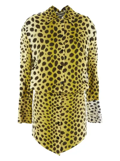 Attico Leopard-patterned Shirt Dress In Light Yellow