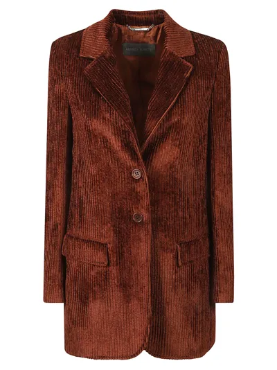 Alberta Ferretti Ribbed Two-button Blazer In Brown