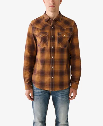 True Religion Men's Western Long Sleeve Plaid Shirt In Curry,bracken Plaid