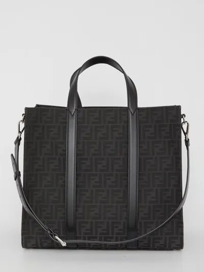 Fendi Ff Jacquard Fabric Tote Bag In Grey