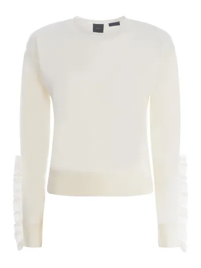 Pinko Ruffle-detail Wool Jumper In Crema