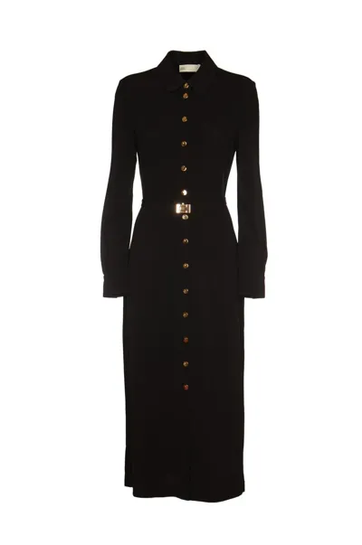 Tory Burch Belted Jersey Midi Shirtdress In Black