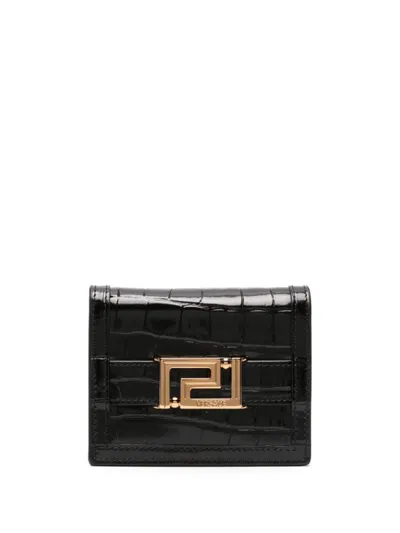 Versace Greca Goddess Bi-fold Wallet In Black