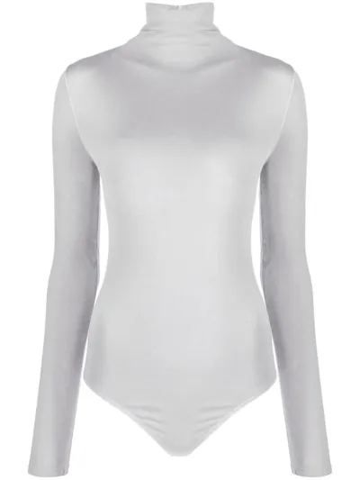 Wolford High-neck Long-sleeve Bodysuit In Grey