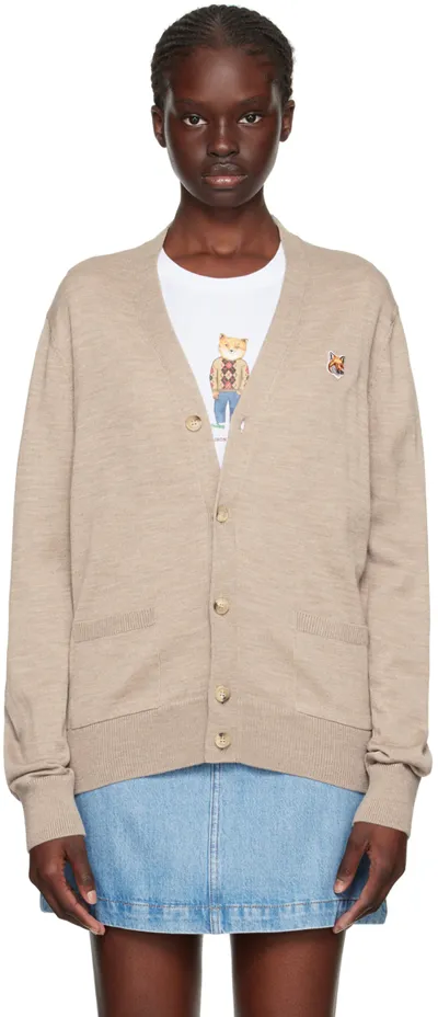 Maison Kitsuné Beige Fox Head Cardigan In Beige Melange