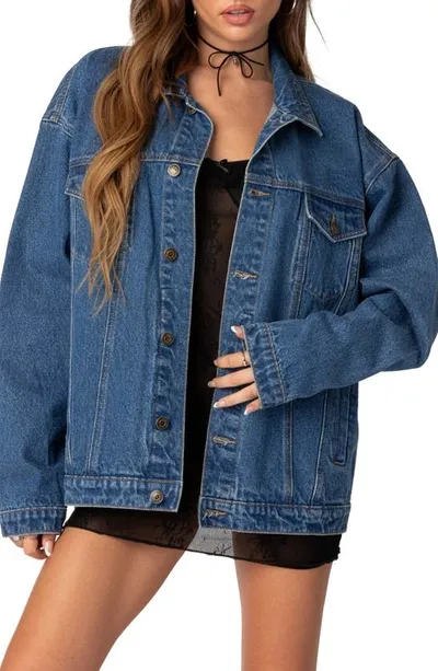 Edikted Dalia Oversize Denim Jacket In Dark-blue