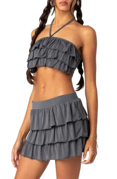 Edikted Aimee Ruffle Crop Top In Gray