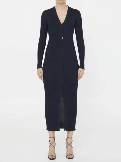 Saint Laurent Viscose Cardigan Dress In Blue