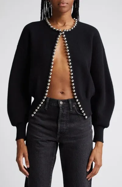 Alexander Wang Cropped Cardigan With Ball Chain Necklace In Black