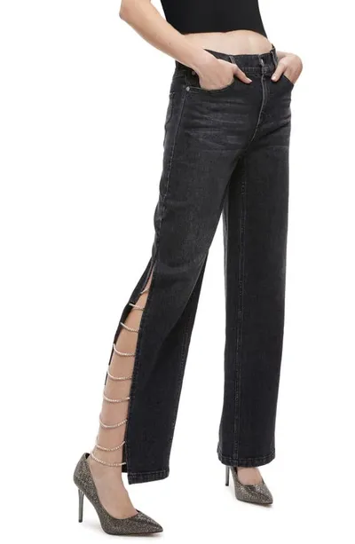 Alice And Olivia Gayle Crystal-embellisjed Straight-leg Jeans In Blue