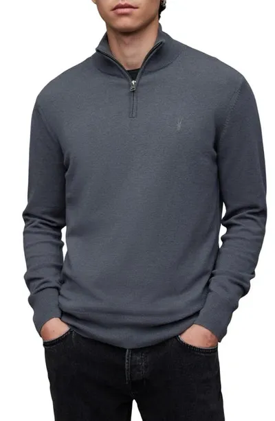 Allsaints Mens Beetle Blue Kilburn Zip-up Funnel-neck Wool-blend Jumper