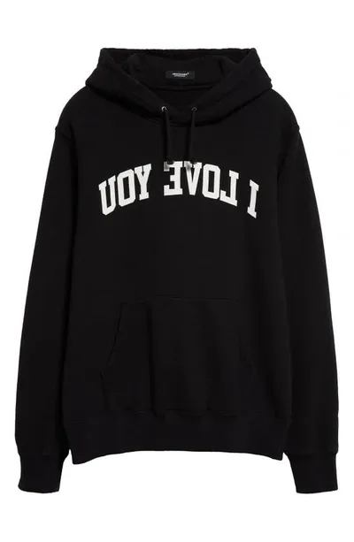 Undercover Reversed I Love You Cotton Graphic Hoodie In Black