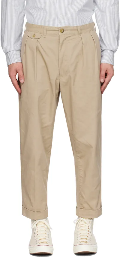 Beams Beige Pleated Trousers In Khaki24