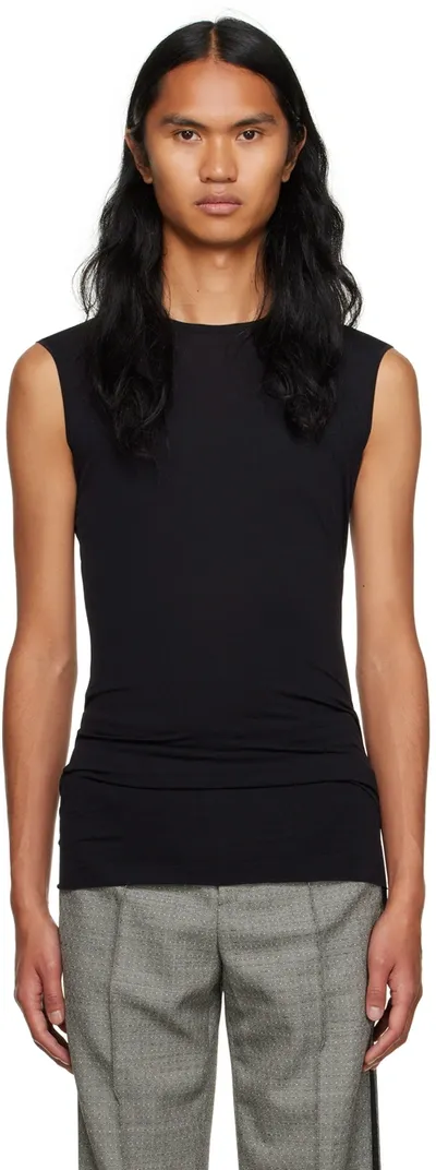 Sapio Jersey-texture Round-neck Tank Top In Black