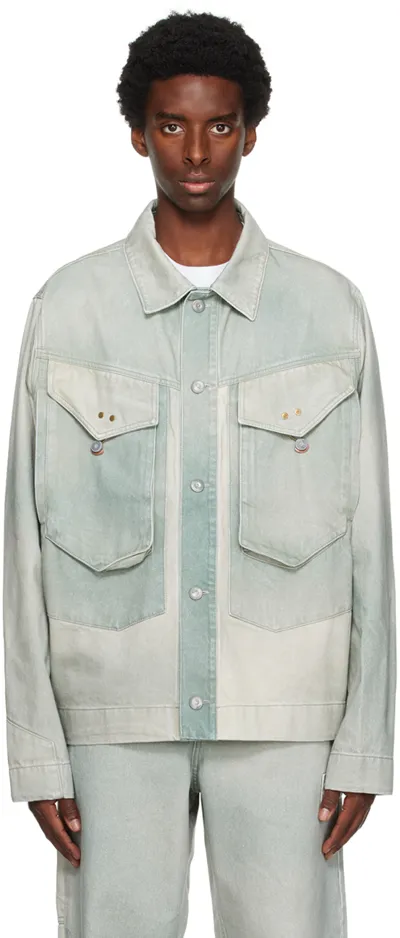 Objects Iv Life Logo Print Cotton Denim Jacket In Green Patina