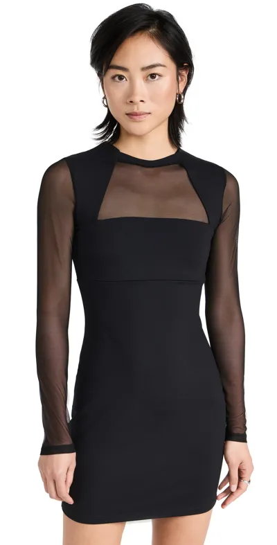 Susana Monaco Mesh Crew Long Sleeve Dress In Black