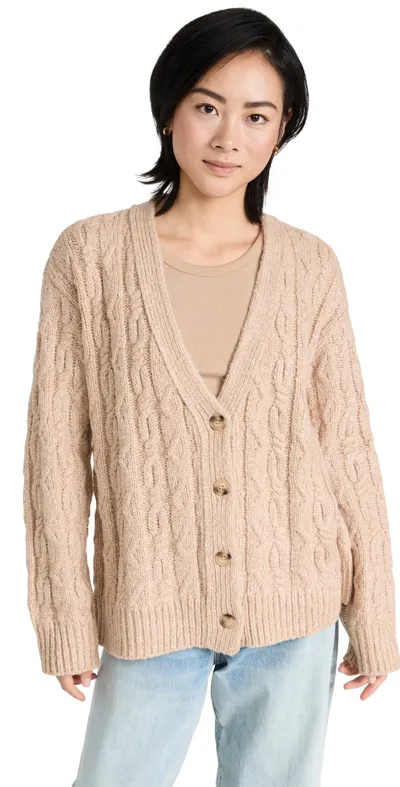 Atm Anthony Thomas Melillo Multicolor Boucle Cable-knit Cardigan In Clay