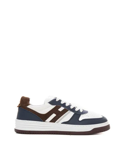 Hogan Hxm6300 Leather Sneakers With Laces In Blue/brown