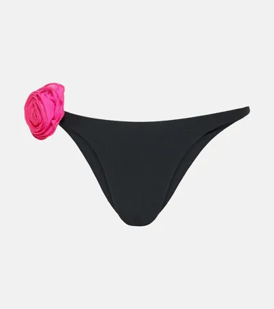 Same Rose Appliqué Low-rise Bikini Bottoms In Black