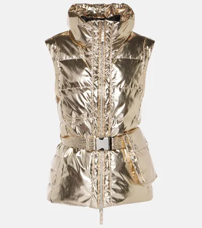 Jet Set Gardena Metallic Puffer Vest In Gold