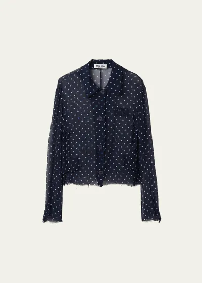 Miu Miu Polka Dot Chiffon Button Up Blouse In Blue