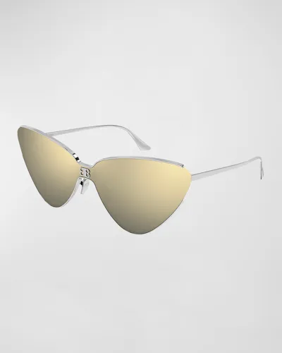 Balenciaga Logo Metal Cat-eye Sunglasses In Shiny Silver