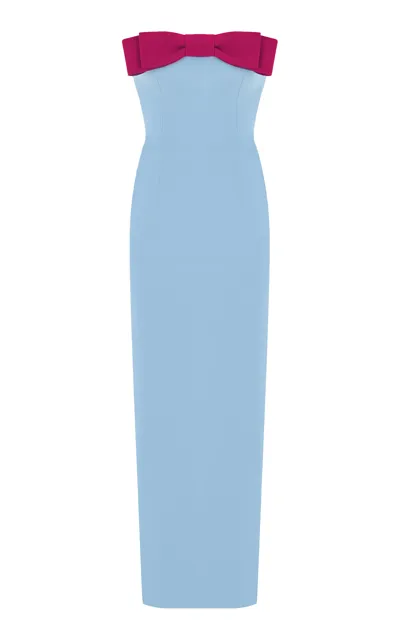 The New Arrivals Ilkyaz Ozel Eléa Bow-detailed Crepe Strapless Maxi Dress In Light Blue