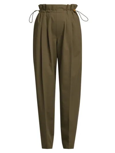 Moncler Paperbag-waist Wide-leg Trousers In Olive Green