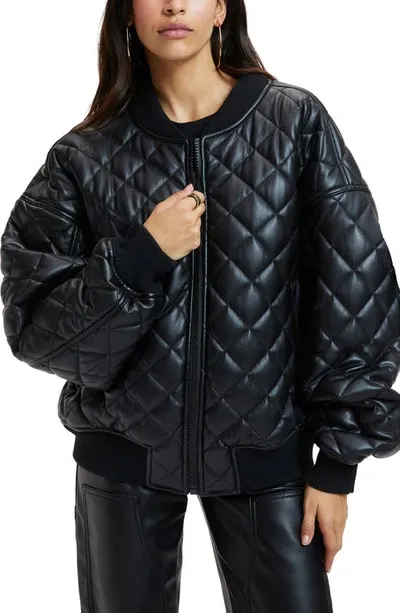 Good American Better Than Leather Faux Leather Quited Bomber Jacket In Black