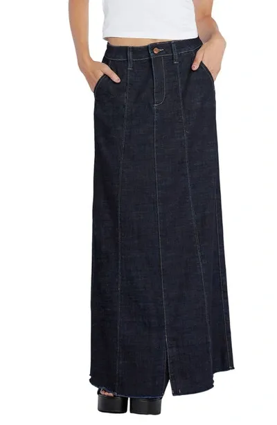 Wash Lab Denim Willa Raw Hem Denim Pencil Skirt In Night Blue