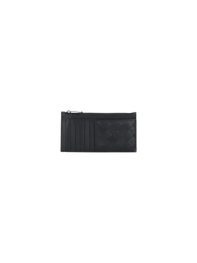 Bottega Veneta Zip Woven Card Holder In Black  