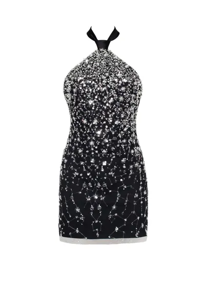 Milla Striking Halterneck Crystal-embellished Mini Dress, Xo Xo In Black