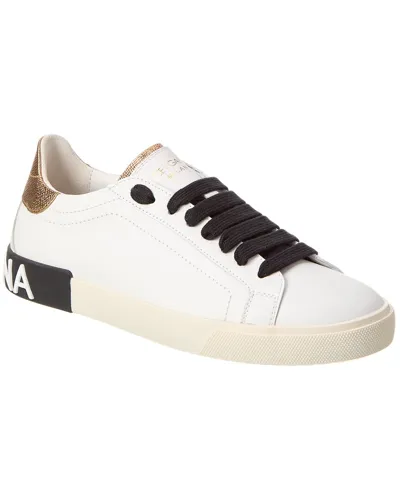 Dolce & Gabbana Portofino Vintage Leather Sneaker In White