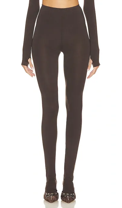 Norma Kamali Stretch Footie Leggings In Chocolate