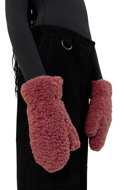 Apparis Faux-shearling Slip-on Mittens In Dusty Rose