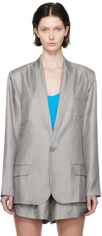 Silk Laundry Gray Miami Blazer In Moon Pinstripe