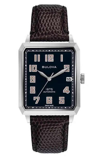 Bulova Limited Edition Joseph  Breton Lizard-embossed Leather Strap Automatic Watch, 32mm X 45.5mm In Black / Brown