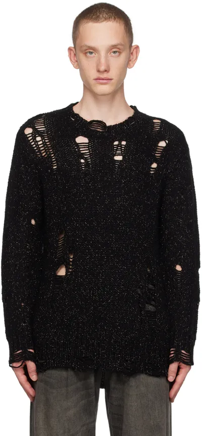 R13 Black Grunge Sweater In Black Glitter