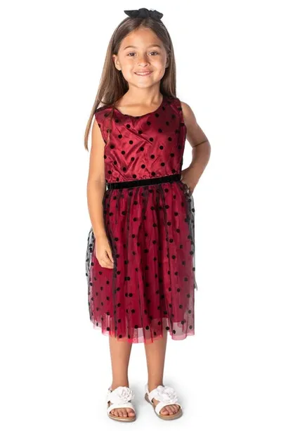 Popatu Kids' Polka Dot Velvet & Tulle Dress In Hot Pink